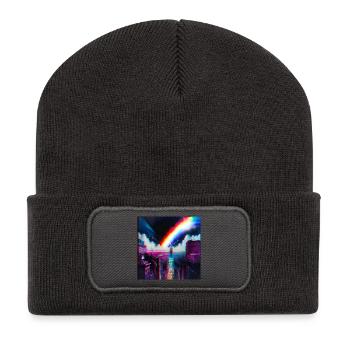 Regenbogen City Art Futuristisch - Recycelte Patch Beanie - Dunkelgrau - Vorne