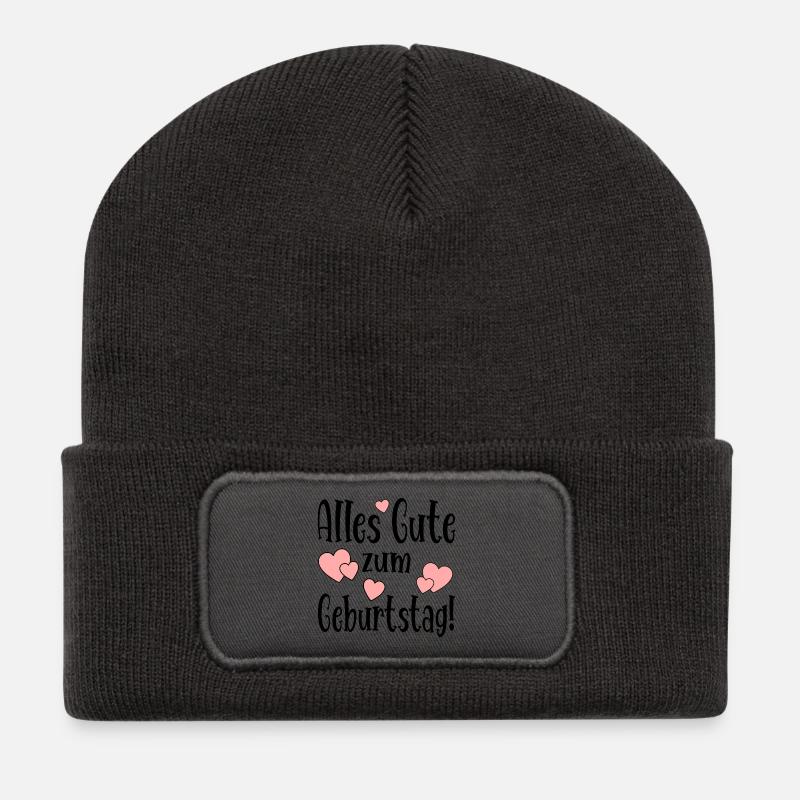 Alles Gute zum Geburtstag - Geburtstagswünsche - Recycelte Patch Beanie - Dunkelgrau