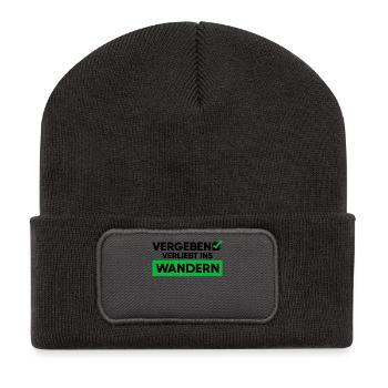 Wandern Wanderung Statement Wanderer Bergwanderung - Recycelte Patch Beanie - Dunkelgrau - Vorne