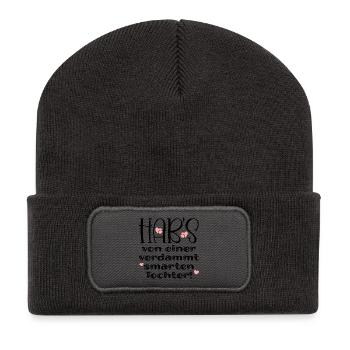FRECHE FAMILIENSPRÜCHE GESCHENKE TOCHTER ELTERN - Recycelte Patch Beanie - Dunkelgrau - Vorne