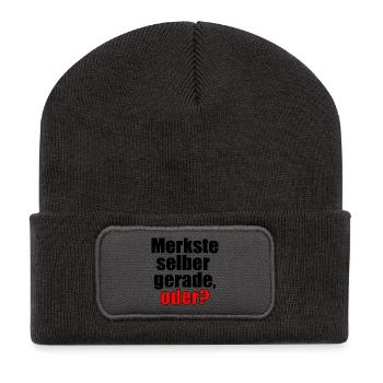 Sprüche Geschenke - Merkste selber - Erkenntnis - Recycelte Patch Beanie - Dunkelgrau - Vorne