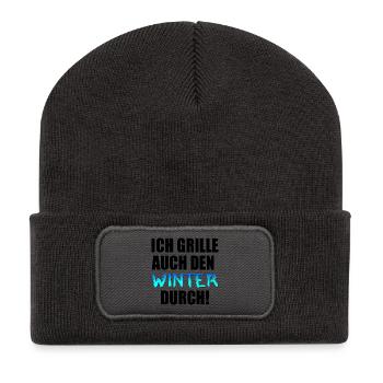GRILLSPRÜCHE - GRILL - HOBBY GRILLEN - Recycelte Patch Beanie - Dunkelgrau - Vorne