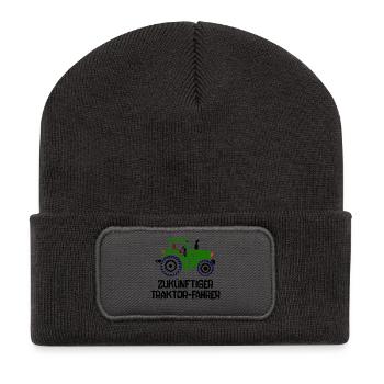 Bauer Traktor Fahrzeug Statement Biobauer Landwirt - Recycelte Patch Beanie - Dunkelgrau - Vorne