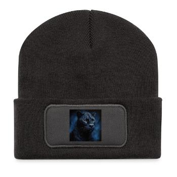 Mitternachtspanther im blauen Nebel - Recycelte Patch Beanie - Dunkelgrau - Vorne