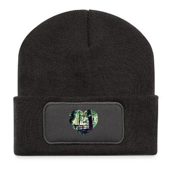 Herzmotiv Brücke im Frühgrün - Recycelte Patch Beanie - Dunkelgrau - Vorne