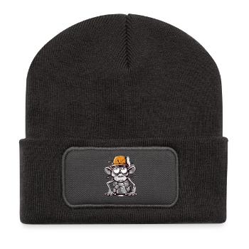 singe humoristique avec illustration de casquette - Beanie recyclé à patch - charbon - Devant