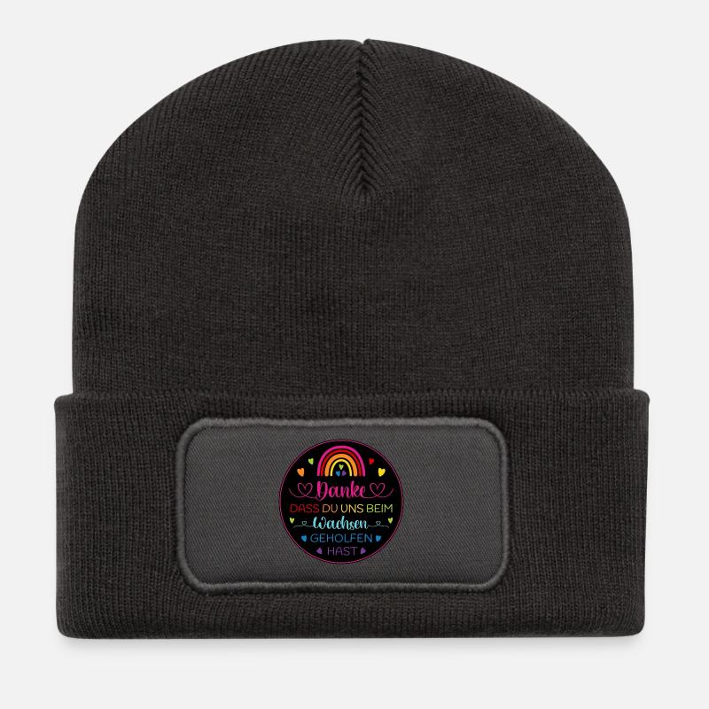 Danke dass Du uns beim Wachsen geholfen hast - Recycelte Patch Beanie - Dunkelgrau