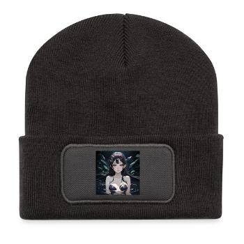Cute Anime Girl In Water With Black Hair - Recycled Patch Beanie - dark grey - Front