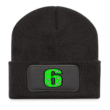 Number 6 - Six - Soccer - 6th Children's Birthday Party - Recycled Patch Beanie - dark grey - Front