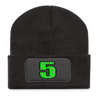 5 Children's Birthday Party - Children's Football - Number FIVE - Recycled Patch Beanie - dark grey - Front