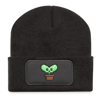 Pflanzliche Pixelkunst - Recycelte Patch Beanie - Dunkelgrau - Vorne