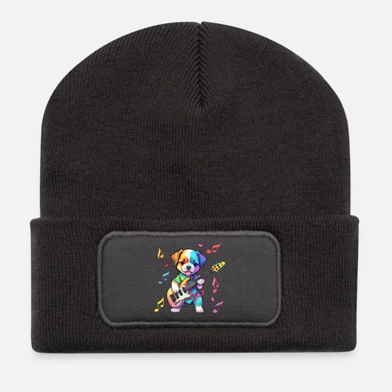 Rock Star Hound Welpe – Regenbogen - Recycelte Patch Beanie - Dunkelgrau