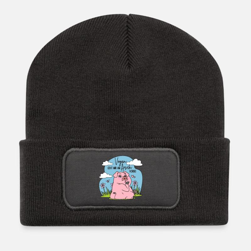 Fleisch - Schwein - Vegan geht mir am Arsch vorbei - Recycelte Patch Beanie - Dunkelgrau
