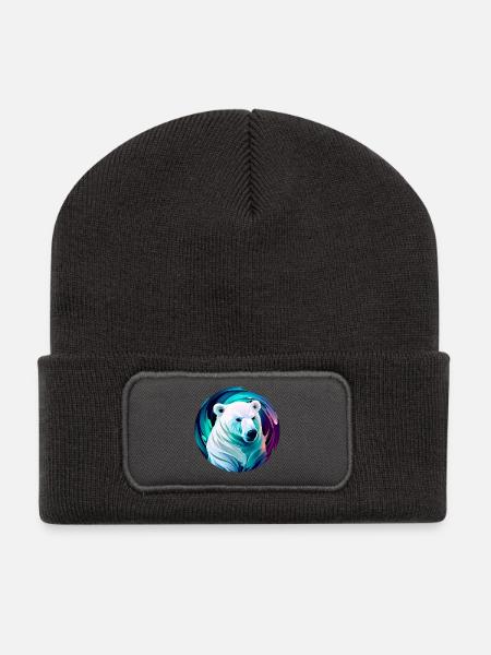 Weißer Eisbär - Recycelte Patch Beanie - Dunkelgrau