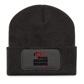 Déclaration de Big Brother Frère Amour Cœur - Beanie recyclé à patch - charbon - Devant