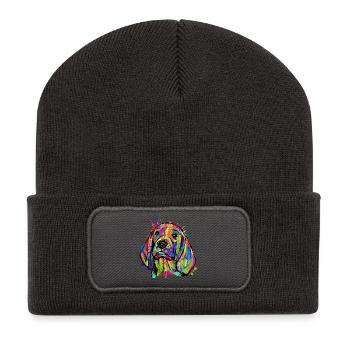Lieblingstier Haustiere Hund Knuddeltier Heimtier - Recycelte Patch Beanie - Dunkelgrau - Vorne