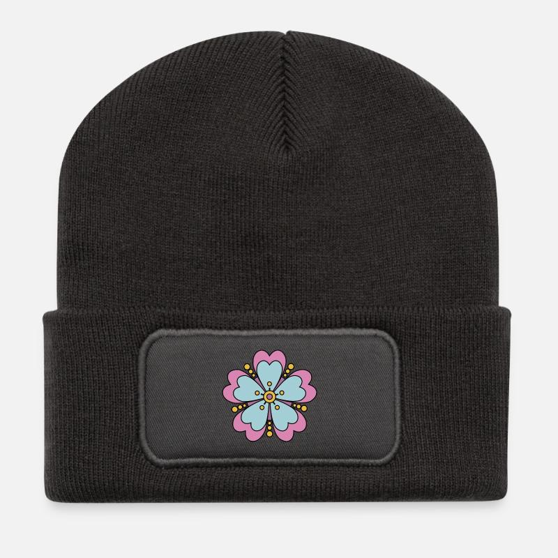 Niedliche Funky Hippie Boho Blume - Recycelte Patch Beanie - Dunkelgrau