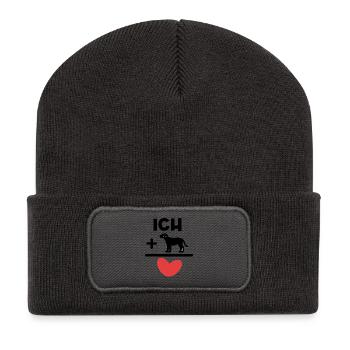 Herz Kuscheltier Hund Haustiere Statement - Recycelte Patch Beanie - Dunkelgrau - Vorne