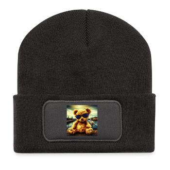 Teddy in Hamburg - Recycelte Patch Beanie - Dunkelgrau - Vorne