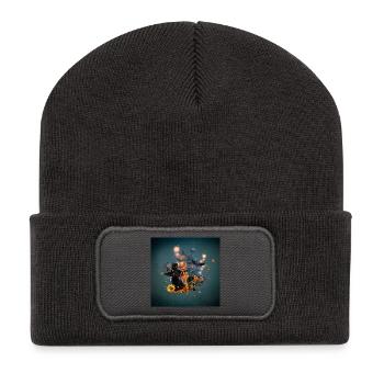 Design d’Halloween mignon et amusant - Beanie recyclé à patch - charbon - Devant