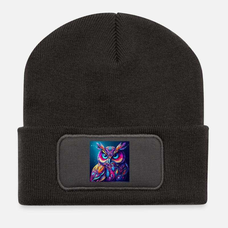Eule - Recycelte Patch Beanie - Dunkelgrau