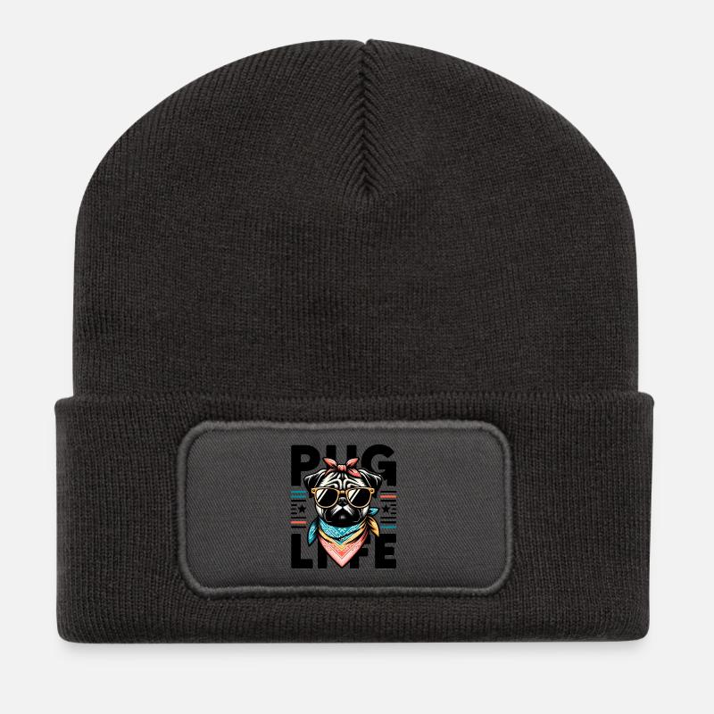 Pug Life Dog - Recycled Patch Beanie - dark grey