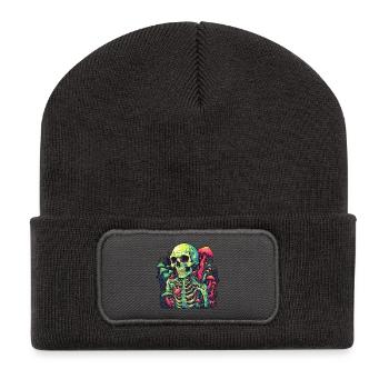 Horror Pilz Skelett - Happy Halloween - Recycelte Patch Beanie - Dunkelgrau - Vorne