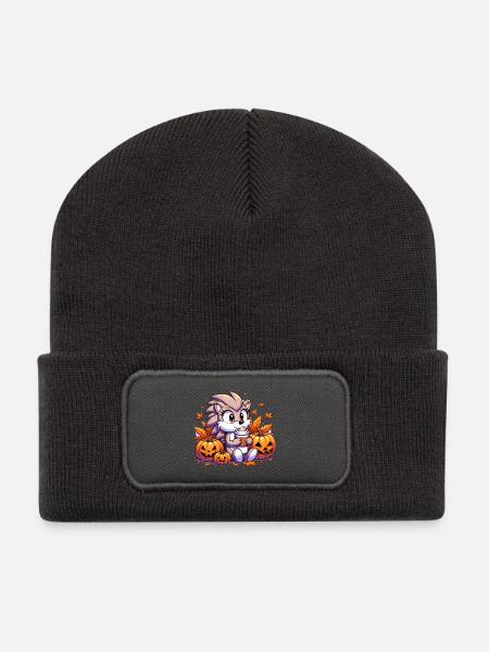 Igel trinkt Halloween - Recycelte Patch Beanie - Dunkelgrau