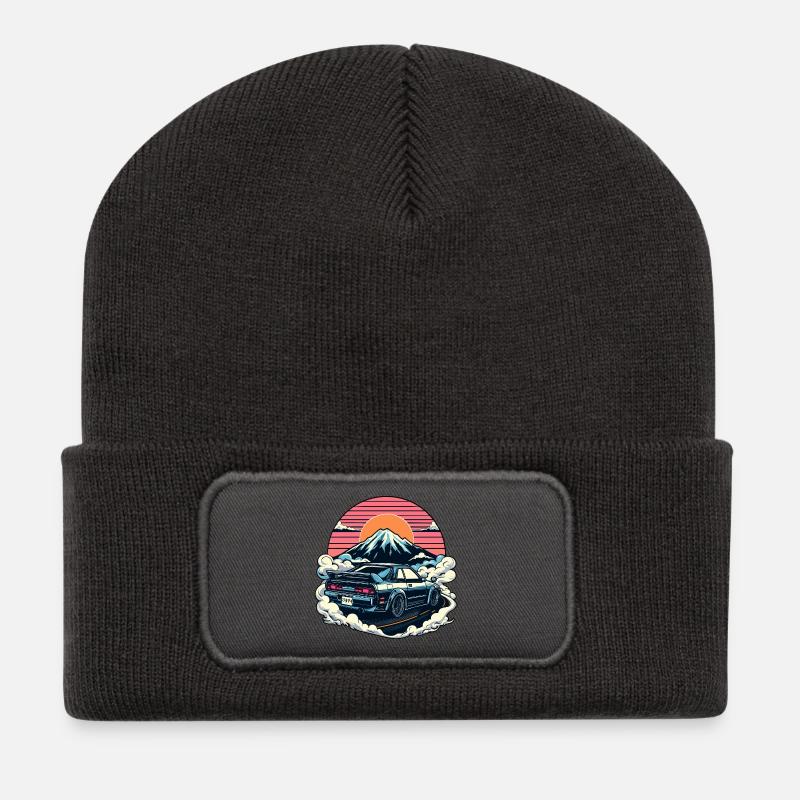 JDM-Auto Japanische Retro-Autorenn-Drift-Legende - Recycelte Patch Beanie - Dunkelgrau