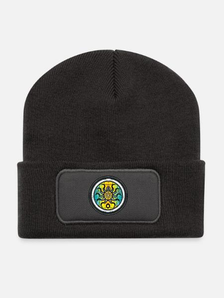 Pieuvre abstraite avec motif de mandala - Beanie recyclé à patch - charbon