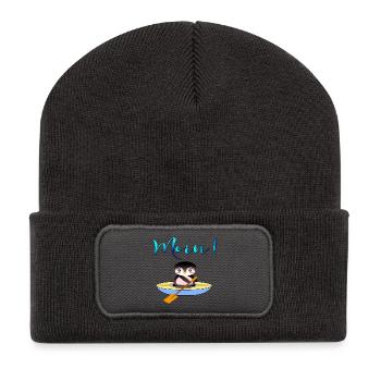 Norddeutsche Begrüßung - Schriftzug Moin - Pinguin - Recycelte Patch Beanie - Dunkelgrau - Vorne