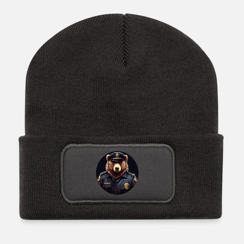 Bear Policewoman - Recycled Patch Beanie - dark grey