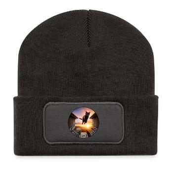 Sunset cat 2 - Recycelte Patch Beanie - Dunkelgrau - Vorne