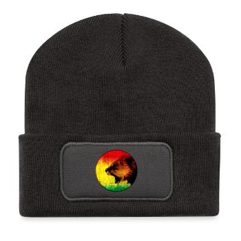 African Lion with Rasta Colors - Recycelte Patch Beanie - Dunkelgrau - Vorne