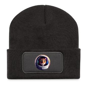 Space cat in helmet - Recycled Patch Beanie - dark grey - Front