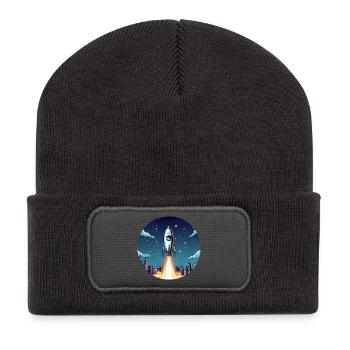 Rocket launch into space in front of night sky in comic style - Recycled Patch Beanie - dark grey - Front
