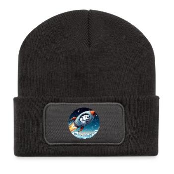 excited polar bear in a rocket comic - Recycled Patch Beanie - dark grey - Front