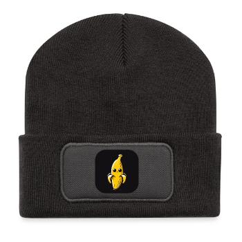 Banane mit traurigem Gesicht und großen Augen - Recycelte Patch Beanie - Dunkelgrau - Vorne