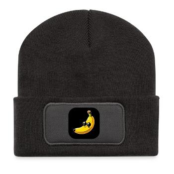 Banana yellow with eyes against black background - Recycled Patch Beanie - dark grey - Front