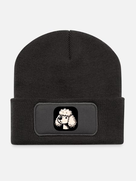 Süßer weißer Pudel im Comic Stil - Recycelte Patch Beanie - Dunkelgrau