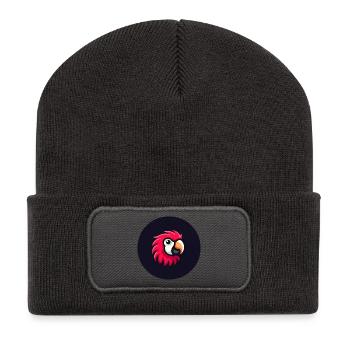 Cute parrot in comic style in red - Recycled Patch Beanie - dark grey - Front
