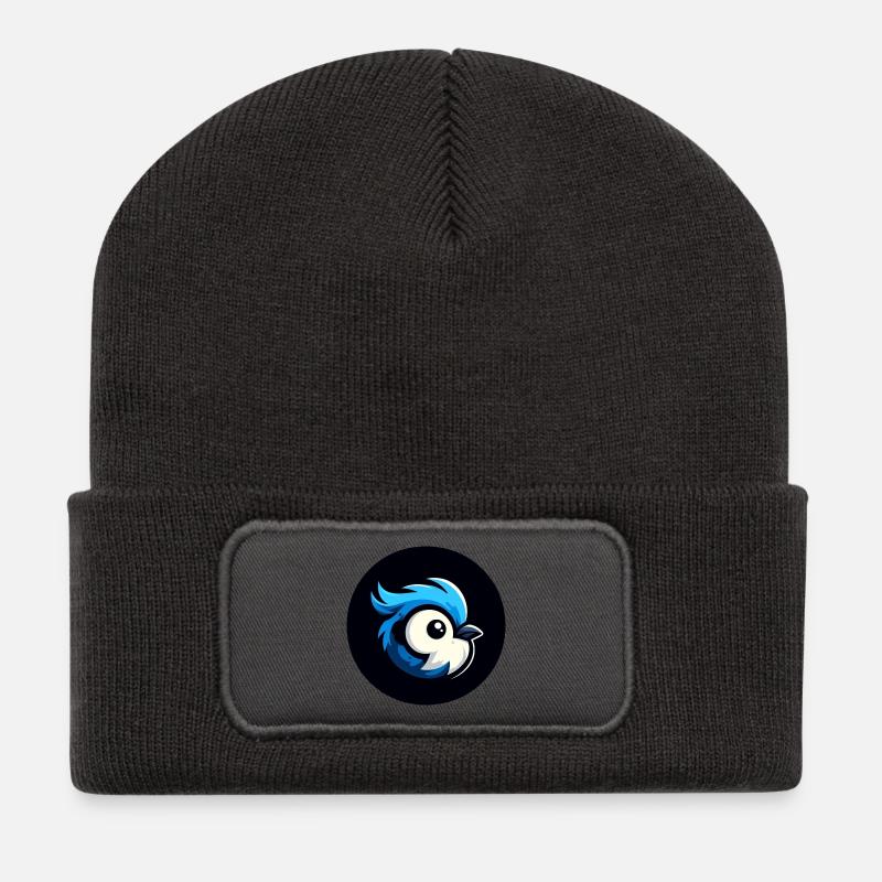 Comic Meise Vogel - Recycelte Patch Beanie - Dunkelgrau