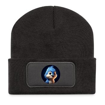 Blauer Vogel im Animationsstil - Recycelte Patch Beanie - Dunkelgrau - Vorne