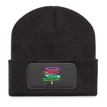Campingplatz Camping Wanderer Wohnmobil Statement - Recycelte Patch Beanie - Dunkelgrau - Vorne