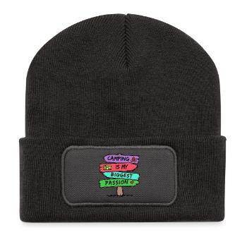 Camping Statement Wohnwagen Camper Urlaub Wanderer - Recycelte Patch Beanie - Dunkelgrau - Vorne