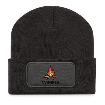 Camper Spruch lagerfeuer Camping Wanderer Urlaub - Recycelte Patch Beanie - Dunkelgrau - Vorne