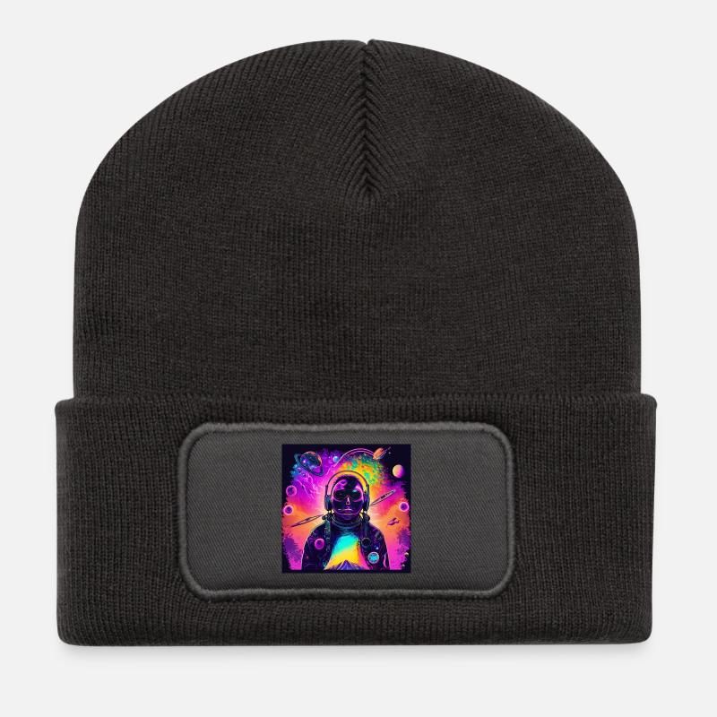Astronaute néon dans un univers coloré - Beanie recyclé à patch - charbon