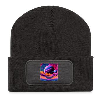 Neon Planet Landscape - Recycled Patch Beanie - dark grey - Front
