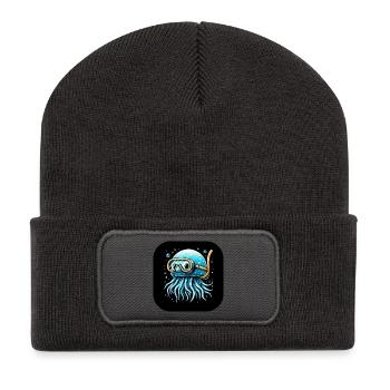 Pieuvre avec des lunettes de plongée Bande dessinée - Beanie recyclé à patch - charbon - Devant
