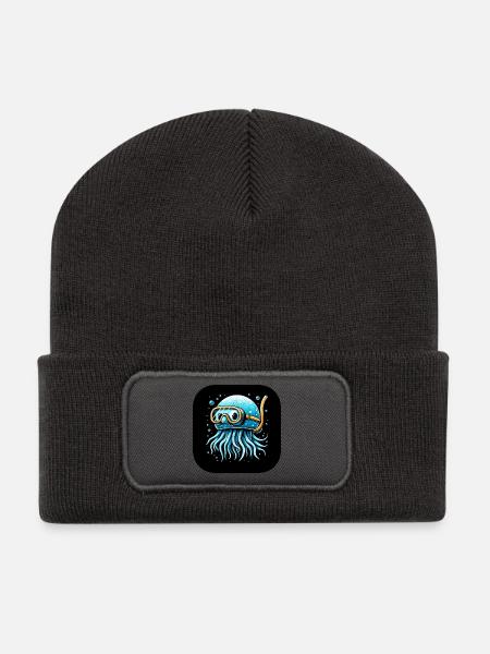 Krake mit Taucherbrille Comic - Recycelte Patch Beanie - Dunkelgrau